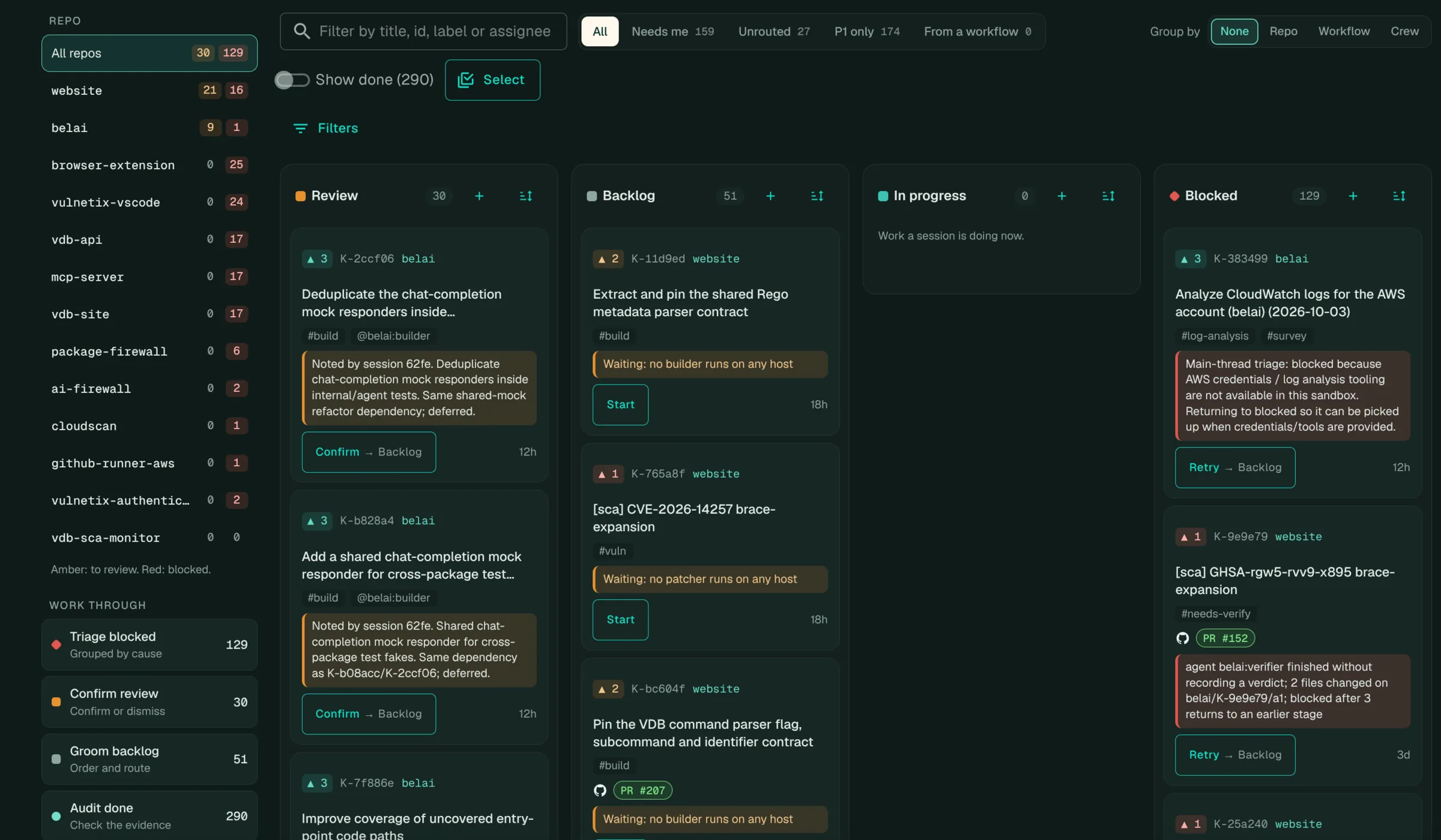 The Board page with its lists and an open card drawer